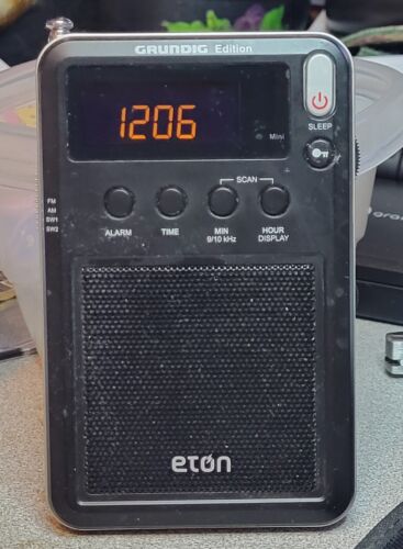 Eton Mini am/fm/sw Radio. Grundig Edition, Time, Alarm, 3” X 4 “