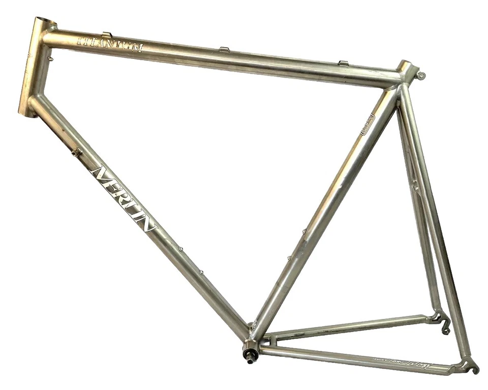 Cuadro de bicicleta de carretera Merlin Titanium vintage 1986 WTB protector de grasa BB EE. UU. Hecho Ti Foto 3 de 4