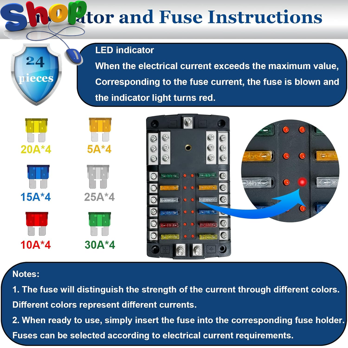 Led Blade Indicators 12v Fuse Block 300A 12 Circuit Blade Fuse Block - Waterproof Marine ...