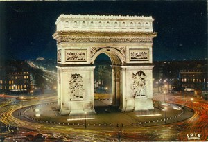 paris france arc de triomphe at night unused postcard iris