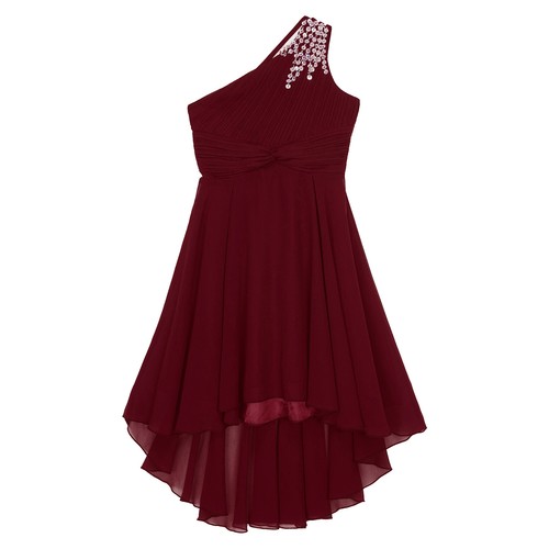 Kids Girls Ball Gown Chic Dress Party Evening Proms Bridesmaid One Shoulder - Picture 15 of 75