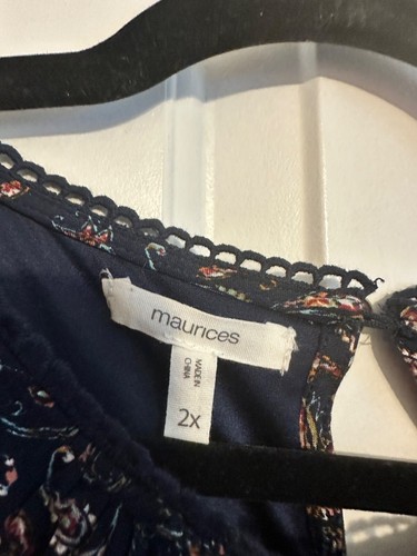 Maurices Womens 2X Navy Paisley Print Dress With Lace Trim & Ruffle Sleeves NEW - Picture 5 of 5