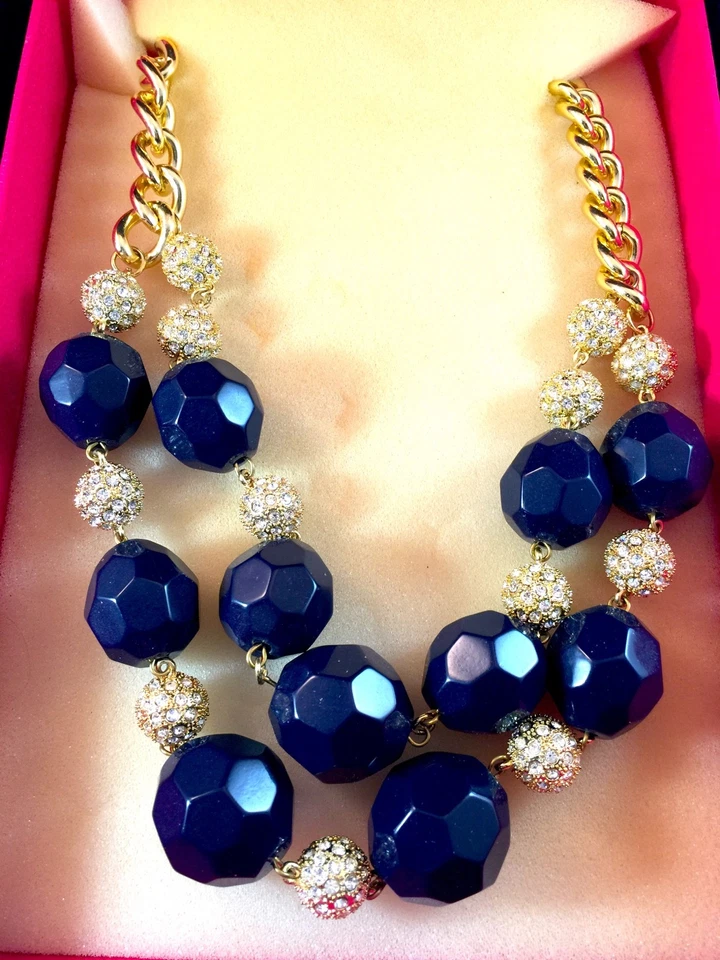 DAZZLING NIB LILLY PULITZER TRUE NAVY ON THE ROCKS 2 STRAND RHINESTONE NECKLACE