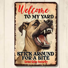 Great Dane Welcome to My Yard House Sign funny dog metal security warning tin