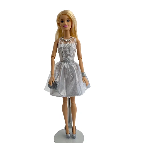 2014 April Diamond Birthstone Walmart Blonde Barbie Silver Dress Purse Heels