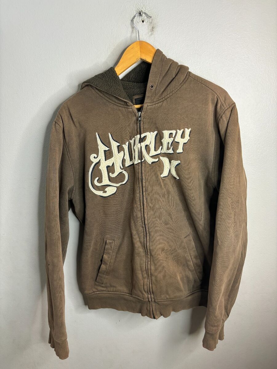 Vintage Y2K Full Zip Hoodie Hurley X Grunge Punk Men's L Brown 2597 Vintage Y2K Full Zip Hoodie Hurley X Grunge Punk Men's L Brown 2597