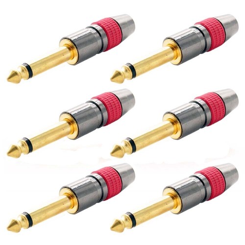6x 6.35mm 1/4" Mono Male Plug Metal Audio Connector Nickel Housing Gold Plated