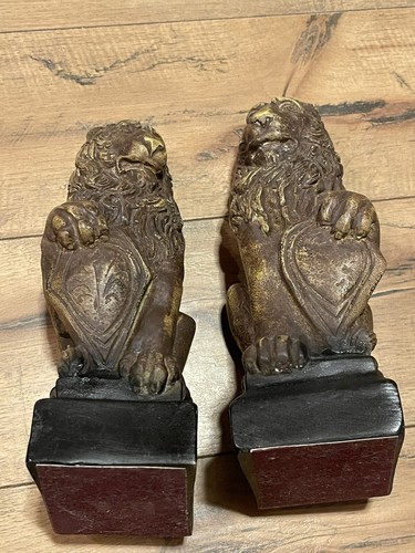 Pair Vintage Lion Statues Figurines Detailed Carving Mid Century Modern - 第 7/9 張圖片