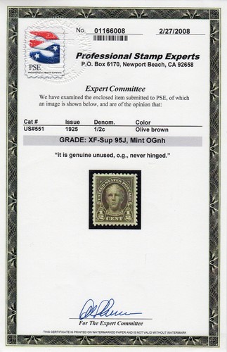 US # 551 (1925) 1/2c-MNH-Grade:XF/S95J w/PSE Cert & EFO: Offset {Nathan's Ghost} - Picture 3 of 4