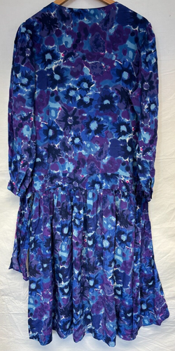 Vintage Monsoon 100% Silk Purple Blue Floral Pattern Tea Dress Size 12 RN 69964 - Picture 5 of 5
