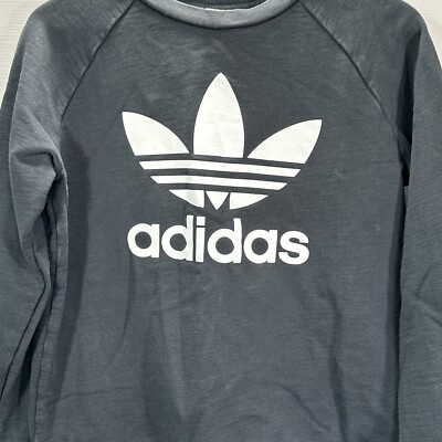 Adidas Trefoil Sweatshirt Womens Medium Black Cotton Rib Hem Cuffs