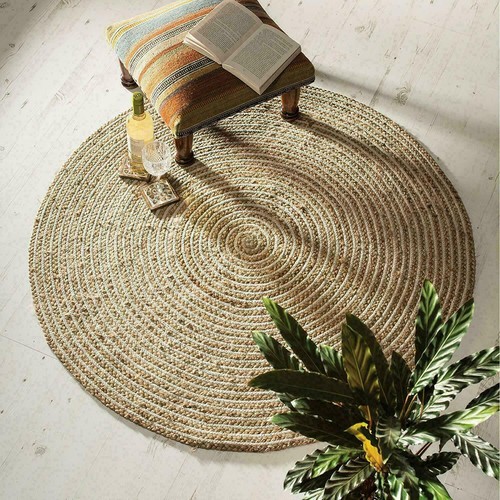 Rug Jute & Cotton Natural Braided Reversible Floor Carpet Area Rug White+ Beige - Picture 10 of 12