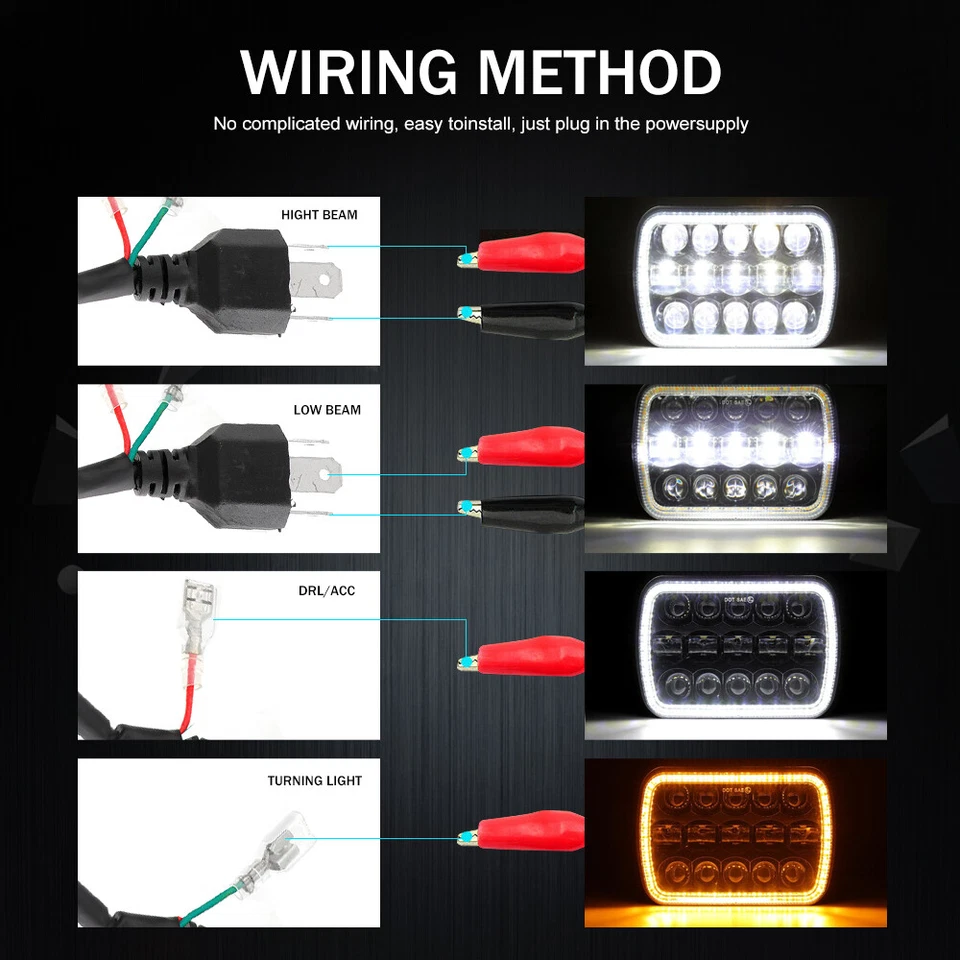 2x 7x6" 5x7" LED Headlights DRL Hi/Lo Turn H6054 H5054 For Plymouth Colt 79-1988 - Image 4 of 4
