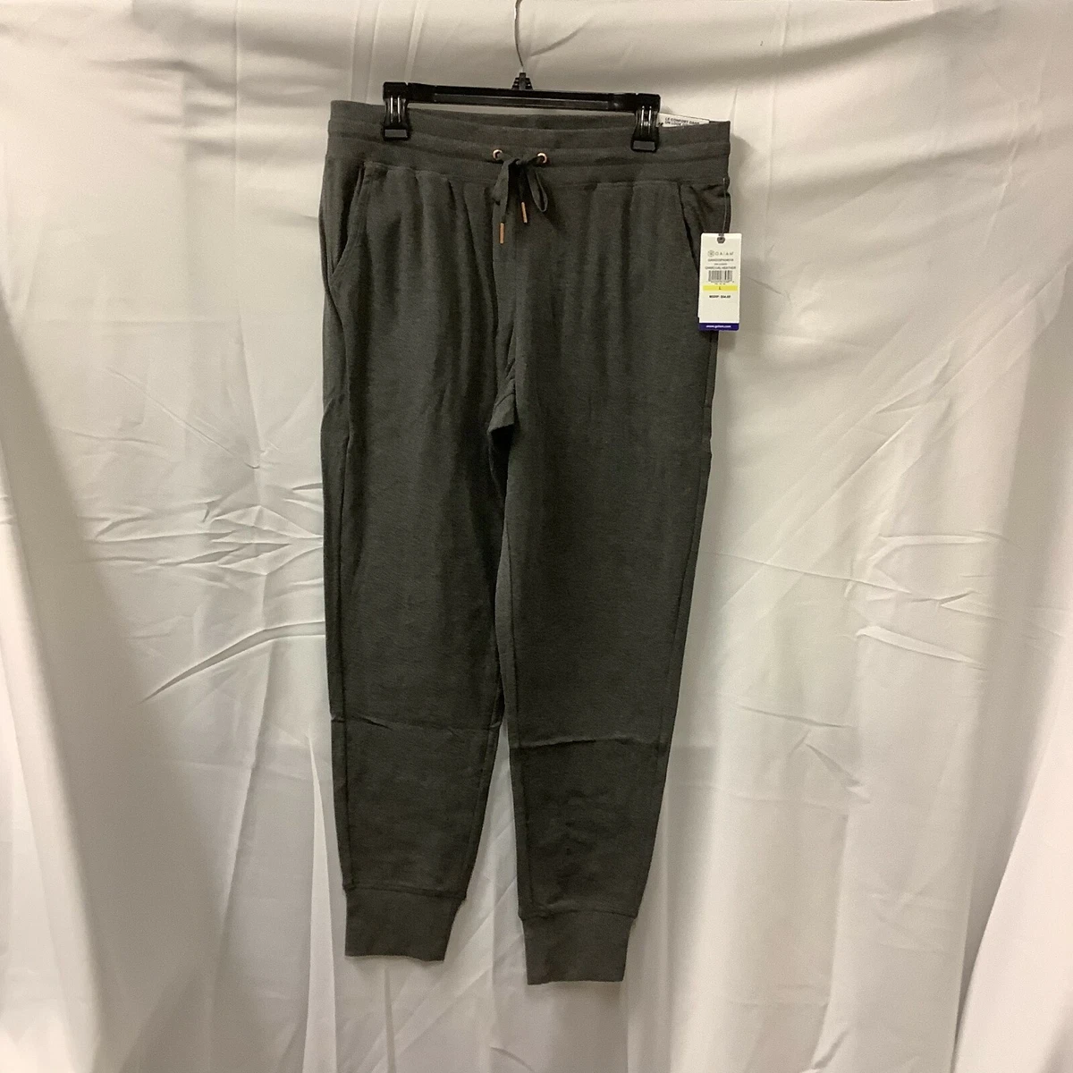 Gaiam Womens Pants Charcoal Heather Elastic Waist Drawstring Zen Jogger  Size L