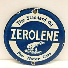 4" Porcelain Enamel Zerolene Standard Motor Oil Gas Station Push Pull Pump Sign