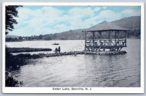 K17/ Carte postale Denville New Jersey vers 1930 Cedar Lake Gazebo Boat 77 - Photo 1/4