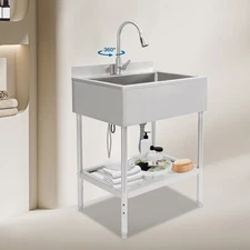 Commercial Single-Bowl Stainless Steel Sink Outdoor Utility Sink Free Standing