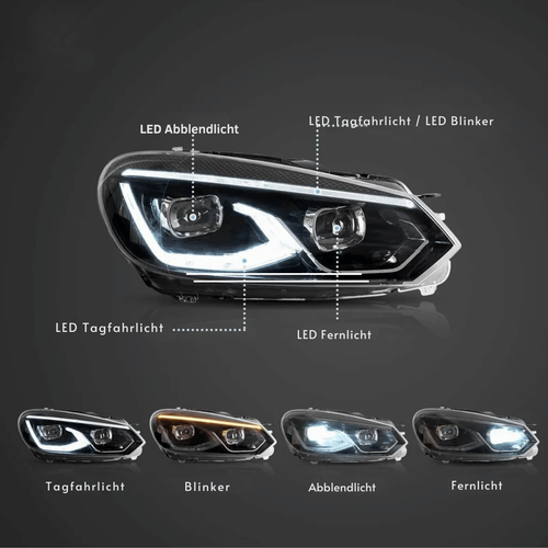 Voll LED Scheinwerfer Set Schwarz für VW Golf 6 VI 2008–2013 Welcome Light DRL - Bild 4 von 6