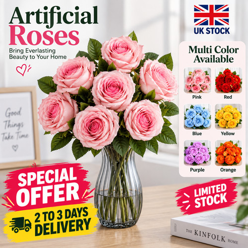 10 Heads Silk Rose Artificial Flowers Fake Bouquet Wedding Home Party Decor UK