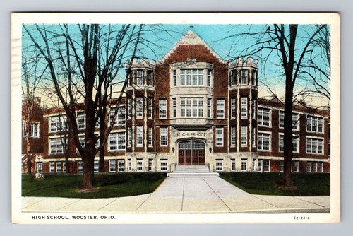 Wooster OH-Ohio, High School, um 1928 antike Vintage Souvenir Postkarte