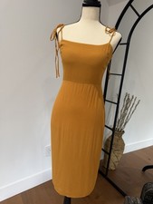 Reformation Mustard Yellow Crepe Midi A-Line Dress Strappy Square Neck Size 4