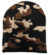 Camouflage Knit Beanie Watch Cap Black Brown White One Size Fit Most Unisex Camo