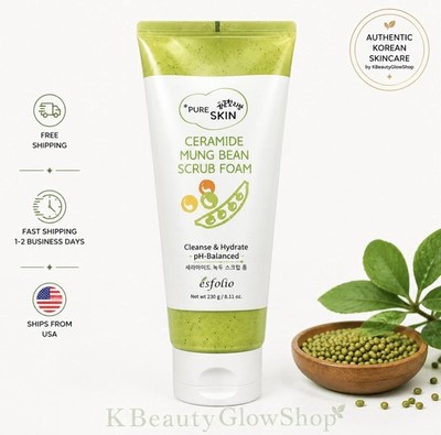 Esfolio Ceramide Mung Bean Scrub Foam 230g Korean Face Cleanser Exfoliating