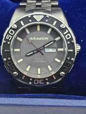 Aragon A165 Grey Dial Enforcer 50mm Mens Automatic Watch w/ Box and Booklet
