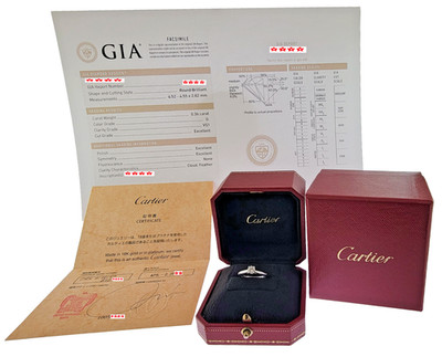 CARTIER .36ct Triple Excellent Round Diamond Solitaire Platinum Engagement Ring