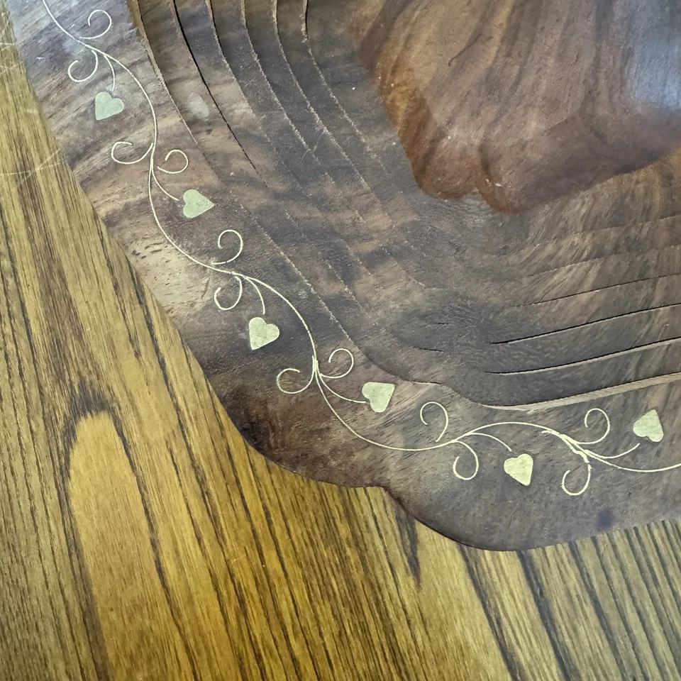 Cesta de frutas plegable de madera hecha a mano con incrustación de latón 16x10 Foto 4 de 4