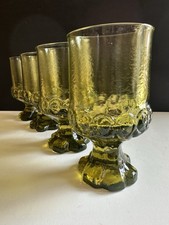 Vtg Tiffin Franciscan Madeira Olive Green Goblets Set 4 Uranium Glass 5.5 8oz