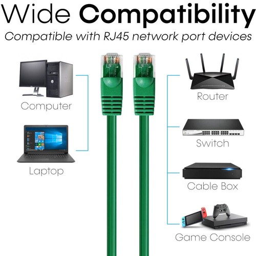 Green Cat5e Patch Cord RJ45 CAT5e Ethernet Cable Router PC MAC Internet Wire Lot - Afbeelding 3 van 17