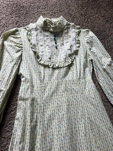 Vintage 70s Handmade Prairie Dress Size 8 Long Balloon Sleeve Cottage Victorian - Picture 4 of 11