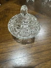 Vintage 5" Star of David cut glass floral round covered candy dish bowl