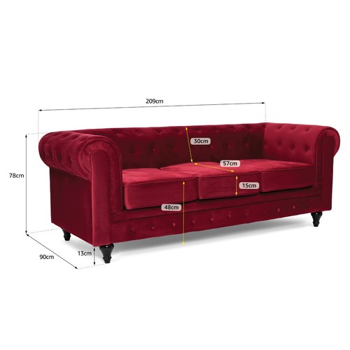 Chesterfield Sofa Suite Velvet Armchair Settee Couch | 1/2/3 Seater Options - Picture 81 of 83