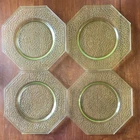 Vintage Green Yellow Crackle Depression Glass Octagonal Plate Set of 4