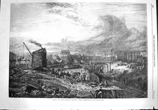 Original Old Antique Print 1867 Works Midland Railway King'S-Cross Fine Art