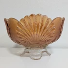 Dugan Glass New York Beaded Shell Master Berry Bowl Marigold Carnival Glass EAPG