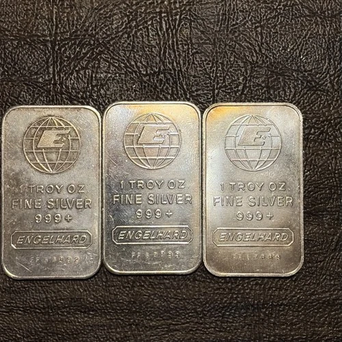 Lot of Three Engelhard 1oz Silver Bullhorn Bars