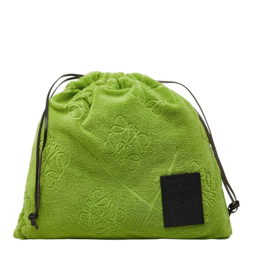 Loewe Anagram Terrycloth Drawstring Handbag Pouch, Green Pile Leat... GZl1iymq