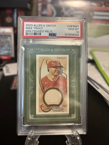 Mike Trout 2023 Topps Allen & Ginter Green Bat Relic Baseball Card, PSA 10 POP 4