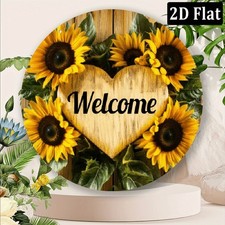 2D Aluminum Tin Metal Signs Home D cor Welcome with Sunflower Wreath Design