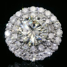 6.44TCW Round Cut Moissanite Double Halo Engagement Ring 14k White Gold Plated