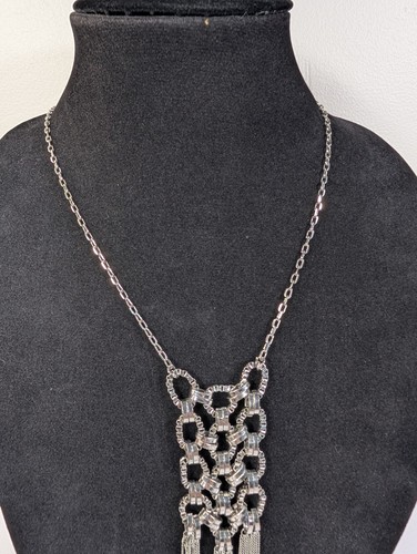Collar llamativo colgante con flecos de borla boho en cascada tono plateado - Imagen 5 de 7