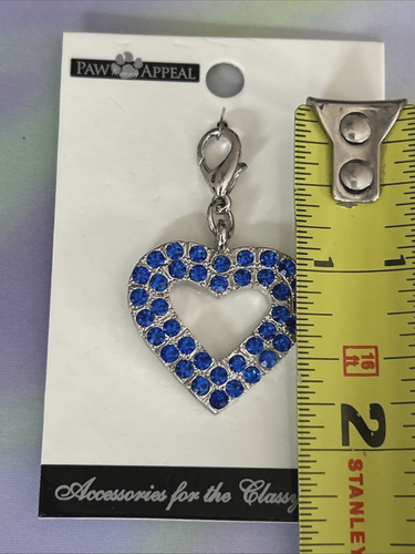 Pretty Paw Appeal Blue Rhinestone Open Heart Charm Tag Necklace Dog Cat Pet New - Picture 6 of 6