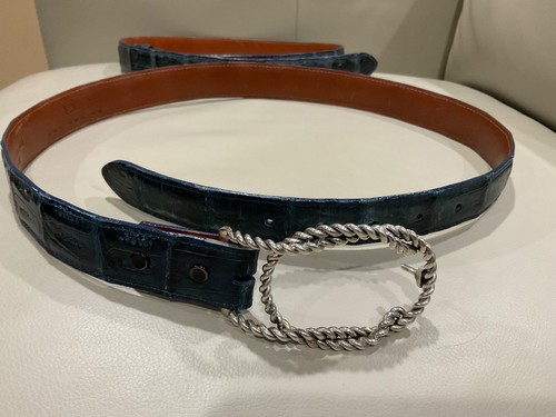 Pat Areias Genuine Caiman Crocodile Belt With Sterling Silver Buckle- 32” & 34” - Picture 1 of 11