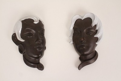 Guido Riffarth Wandmasken 532 533 Frauenkopf Relief 50er Jahre Rockabilly 2Stück