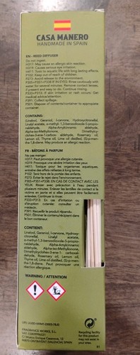 Casa Manero Molla MANDARIN & BASIL Fragrance Reed Diffuser 3.4 oz - Picture 3 of 3