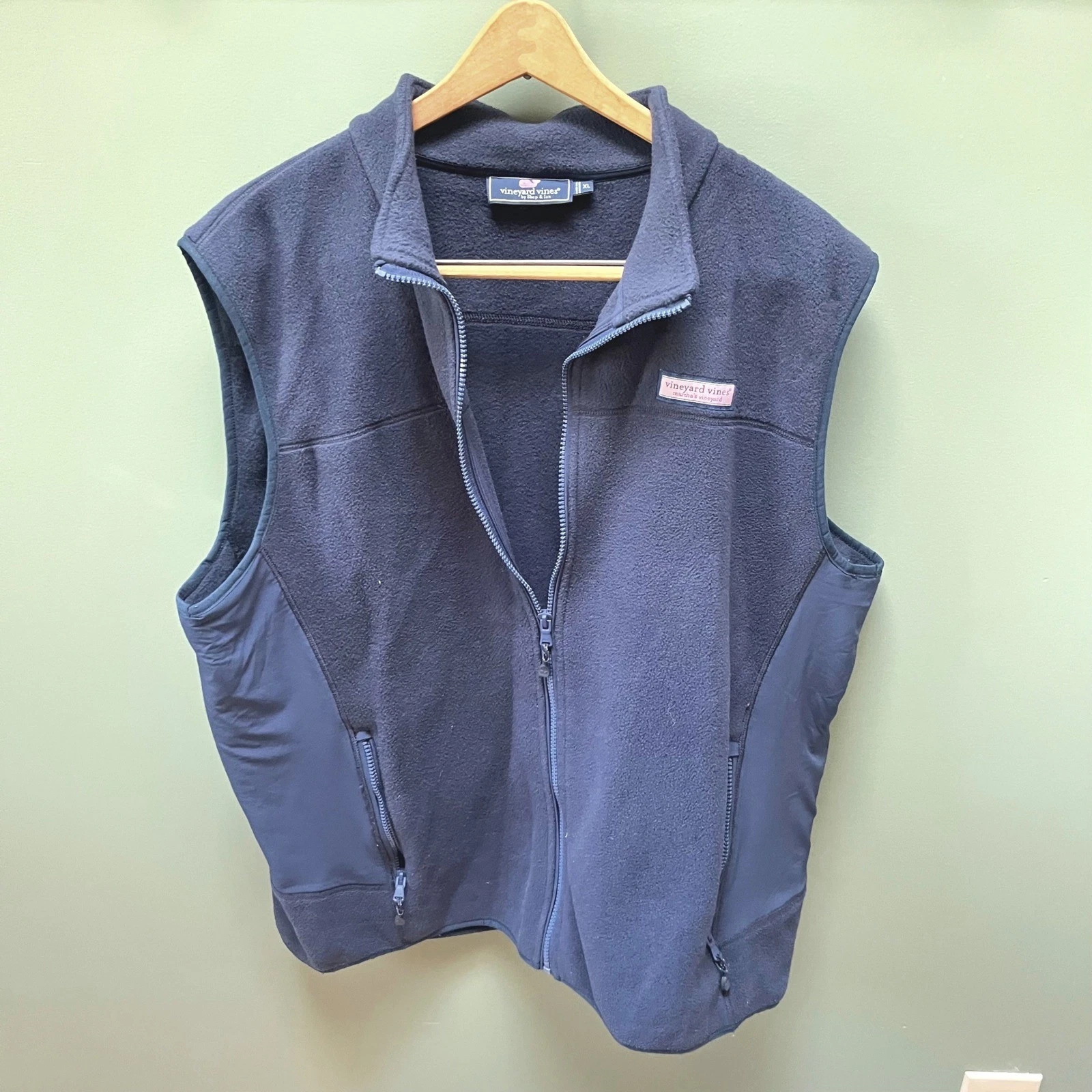 Vineyard Vines Mens Vest XL Navy Blue Fleece Full Zip Sleeveless Jacket