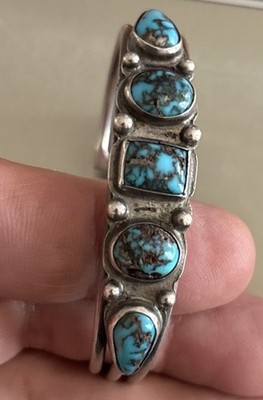 Vintage Navajo Old Pawn Sterling Silver Turquoise Cuff Bracelet Fred Harvey Era
